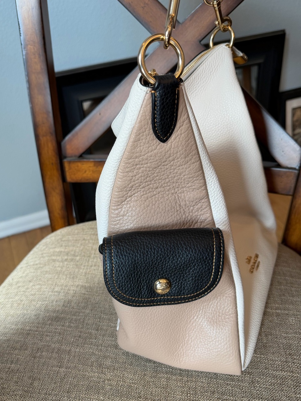 Coach Pennie Colorblock Leather Shoulder Bag in Cream, Brown and Black - Picture 5 of 7